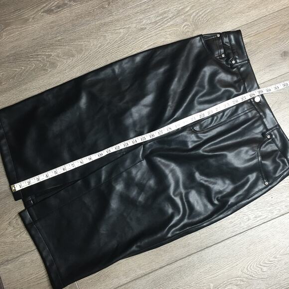 7 For All Mankind Womens Faux Leather Front Slit Straight Midi Skirt Black L - Picture 4 of 7